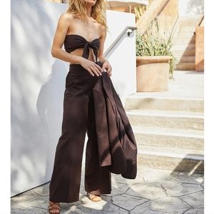 Super High Waisted Linen-blend Wide Leg Trouser Pants